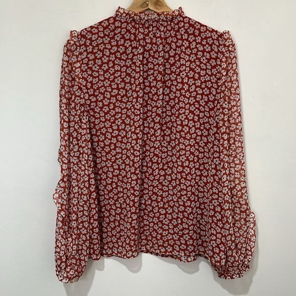 LOFT Floral Womens Top Victorian High Neck Ruffles Size L Sheer Feminine Office - Picture 2 of 15